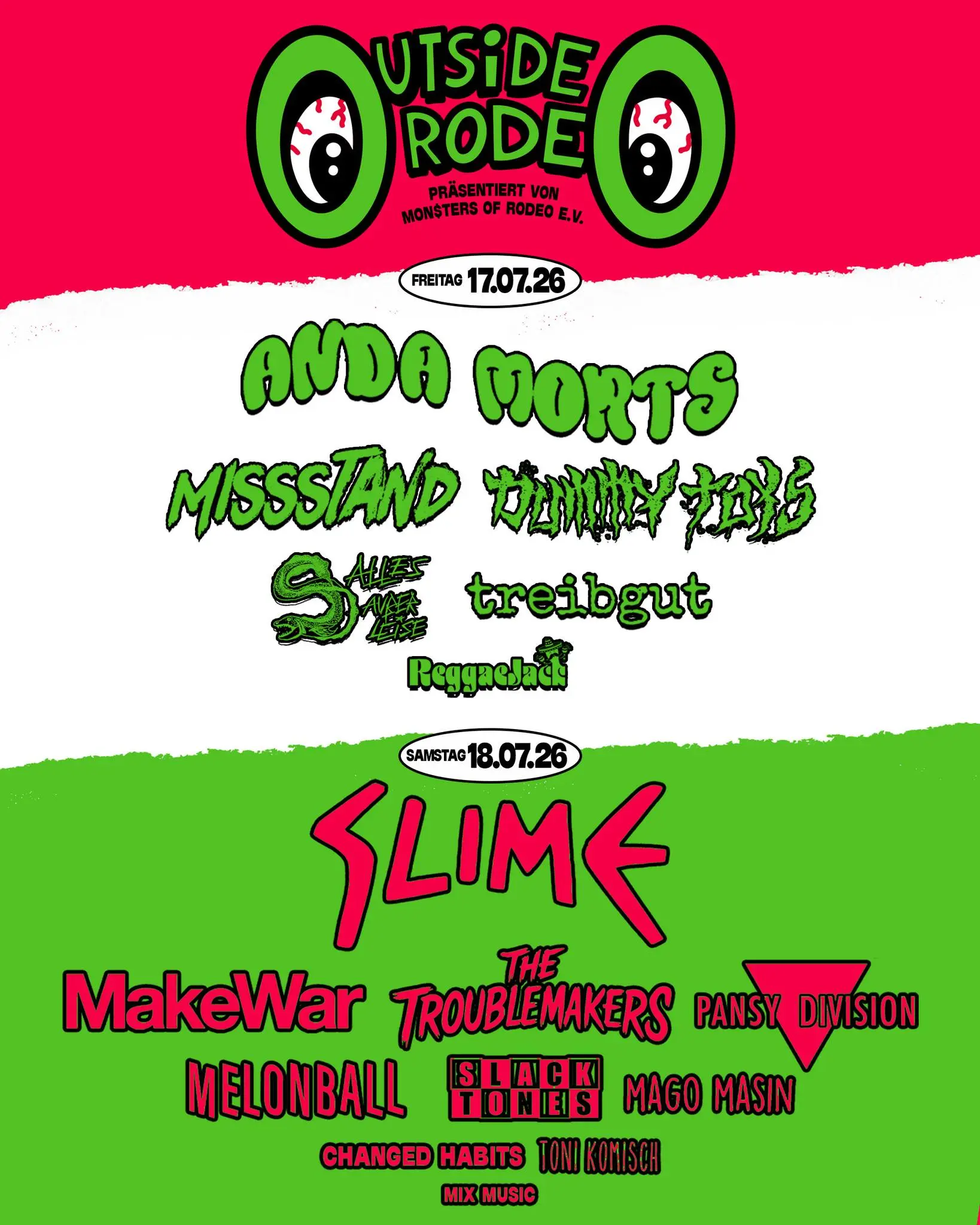 Outside Rodeo 2026 Festival Tagesaufteilung mit Lineup